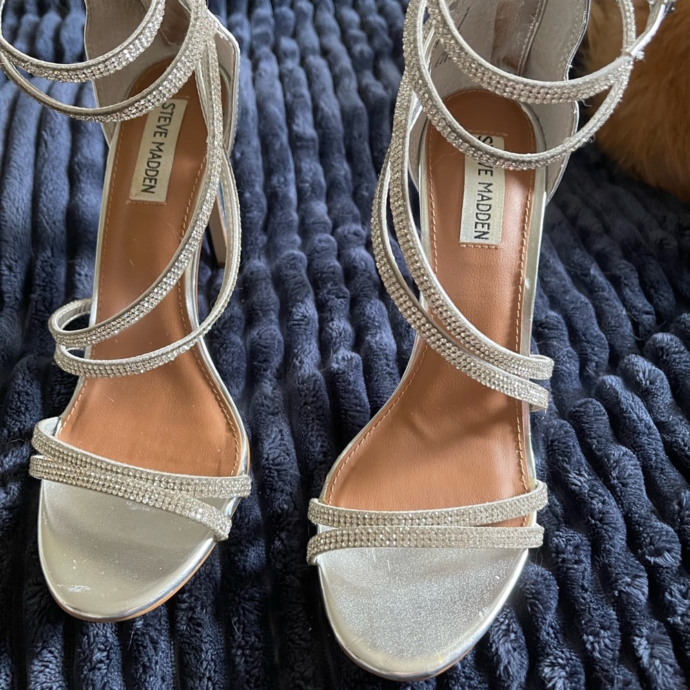 Steve Madden Silver Rhinestone Heels - Picture 3 of 5